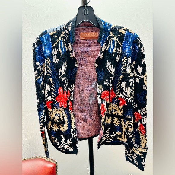 Pilcro for Anthropologie Blue Multicolor Patterned 3-Button Cardigan, Size XS - Picture 3 of 9